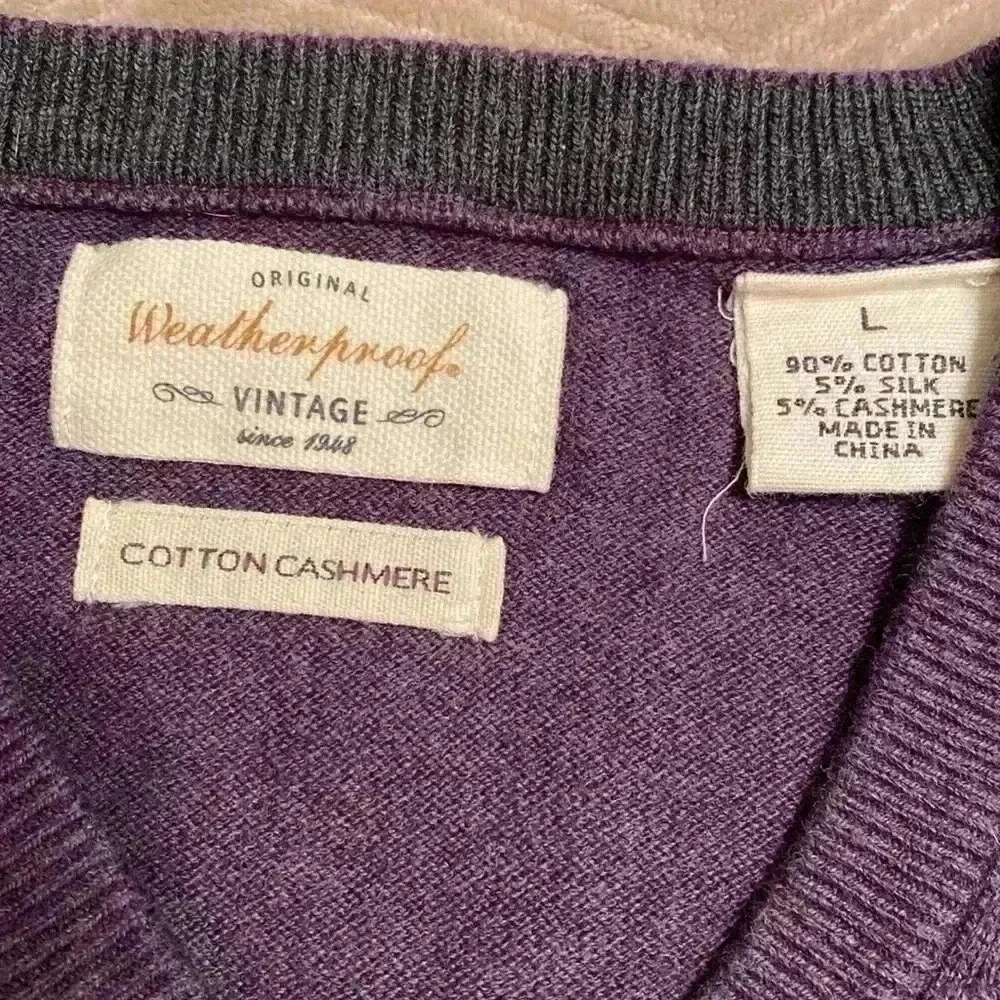 Weatherproof Vintage Mens Cotton Cashmere Plum Colored VNeck Sweater Size Large.